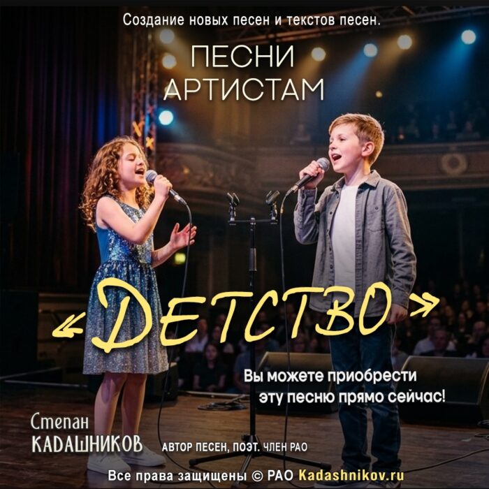 Песня Детство. Автор Степан Кадашников. Поэт песенник. Стихи и песни о войне и СВО, Стих для детей и взрослых. Купить онлайн. Треки детям и взрослым. Покупка песен на сайте недорого.